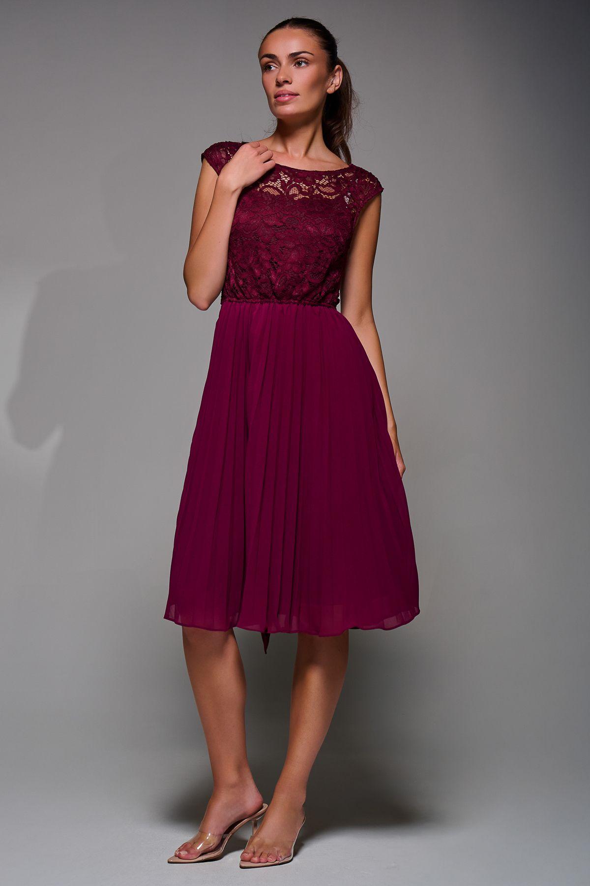 Lace Bodice Pleated Prom Dress by JOLIE MOI