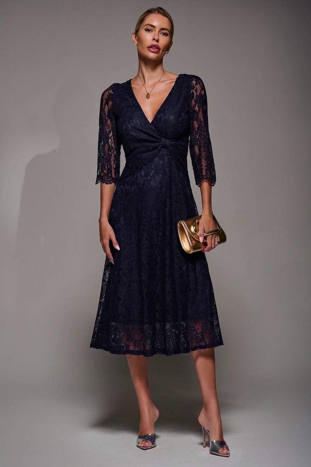 Lace Detail Long Sleeve Midi Dress by JOLIE MOI
