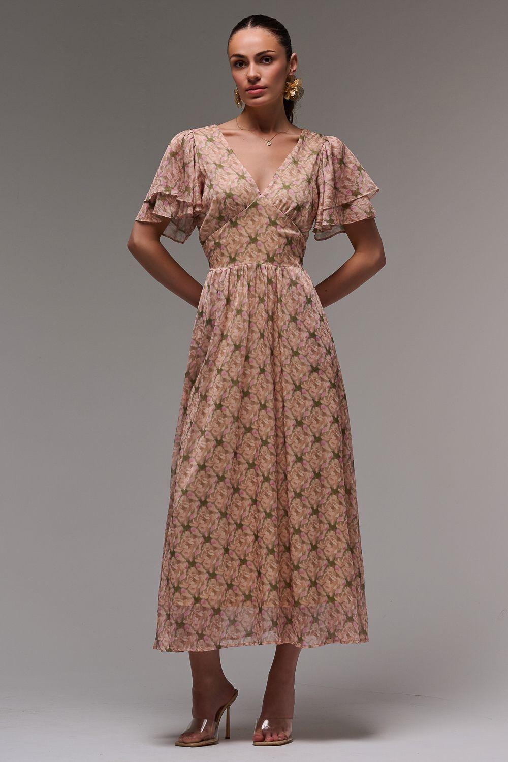 Layered Angel Sleeved Chiffon Maxi Dress by JOLIE MOI