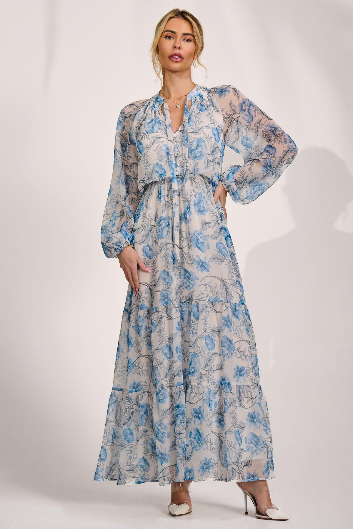Long Sleeve Chiffon Tiered Maxi Dress by JOLIE MOI