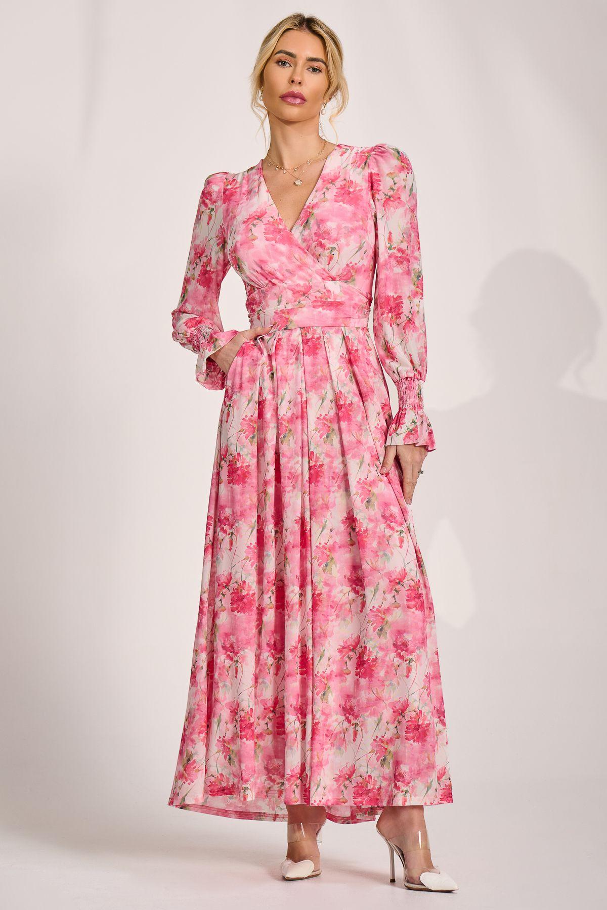 Long Sleeve Dip Hem Mesh Maxi Dress by JOLIE MOI