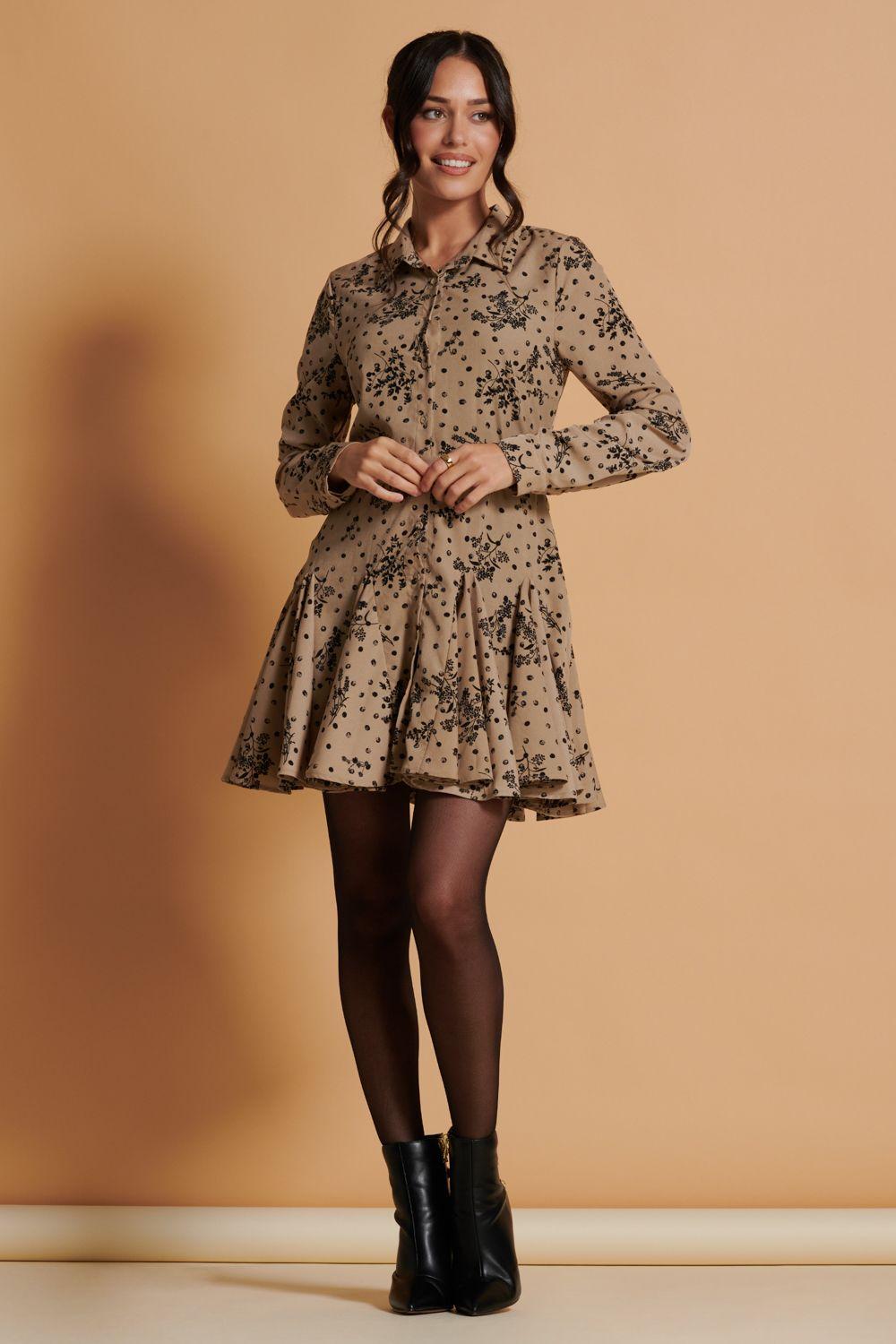 Long Sleeve Fit & Flare Shirt Dress by JOLIE MOI