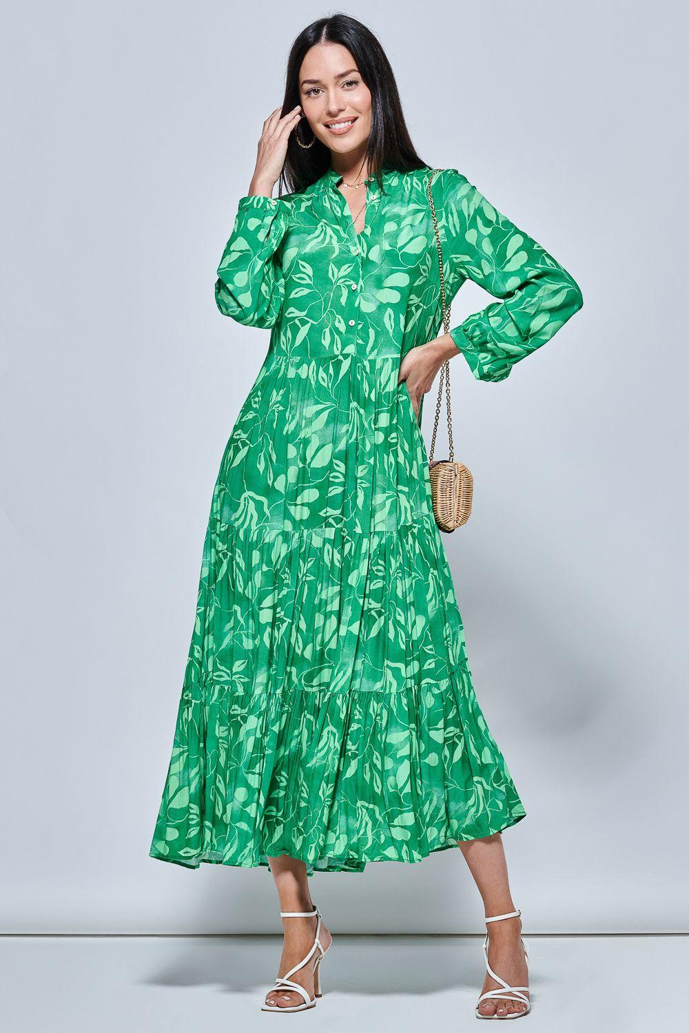 Long Sleeve Holiday Maxi Shirt Dress by JOLIE MOI