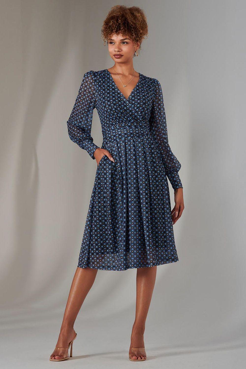 Long Sleeve Lace Print Midi Dress by JOLIE MOI