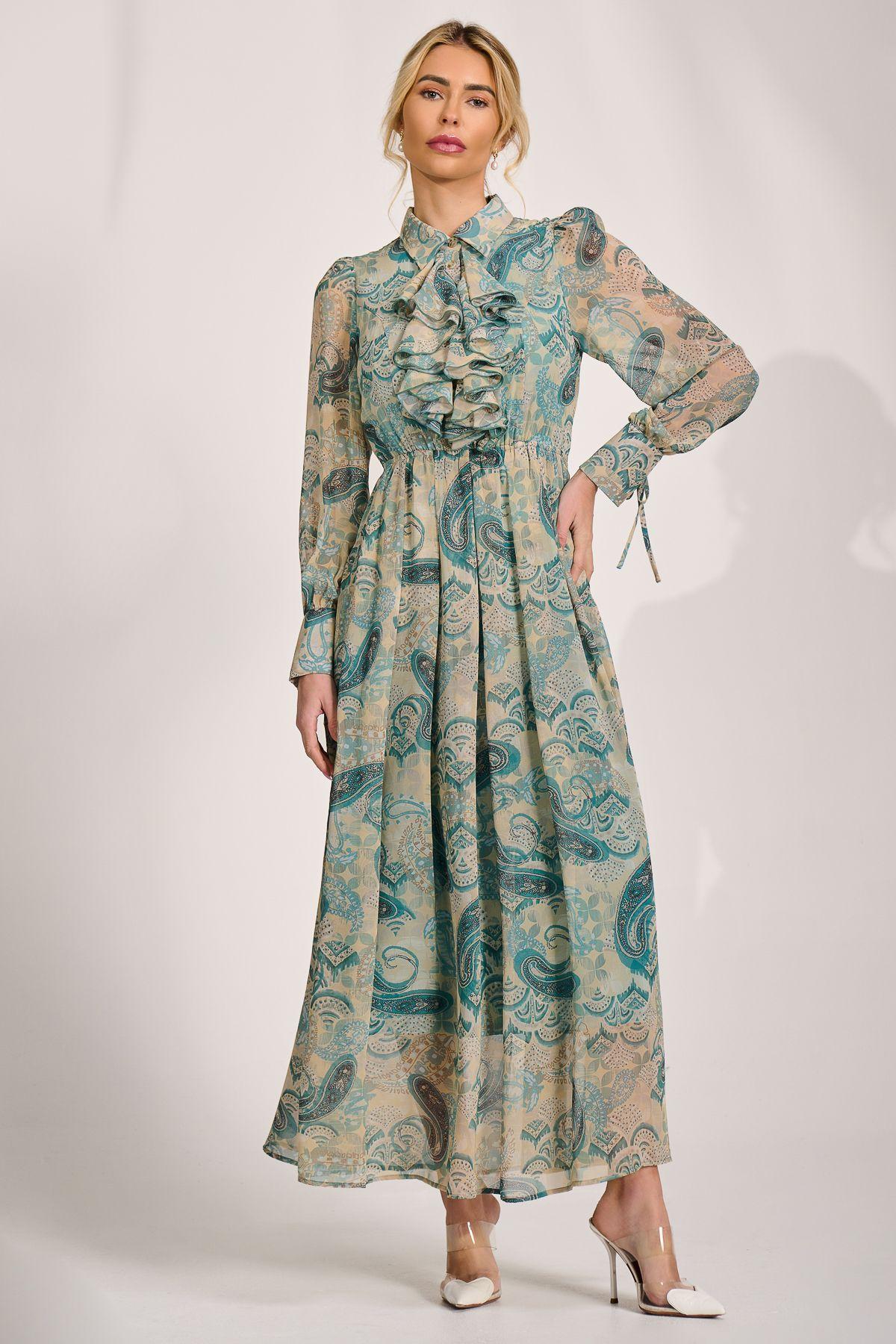 Long Sleeve Ruffle Chiffon Shirt Maxi Dress by JOLIE MOI Long Sleeve Ruffle Chiffon Shirt Maxi Dress by JOLIE MOI