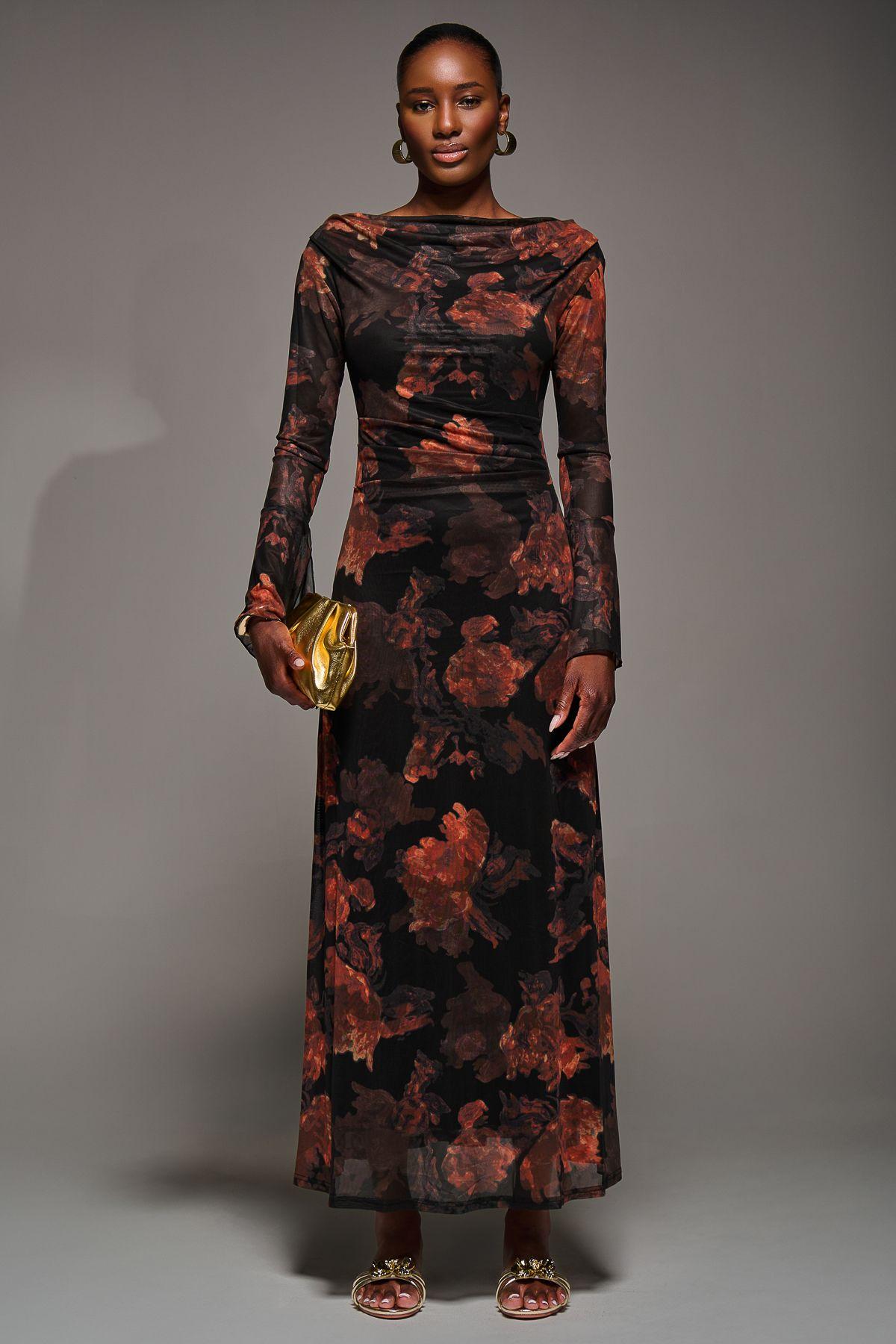 Long Sleeve Slash Neck Maxi Dress by JOLIE MOI Long Sleeve Slash Neck Maxi Dress by JOLIE MOI