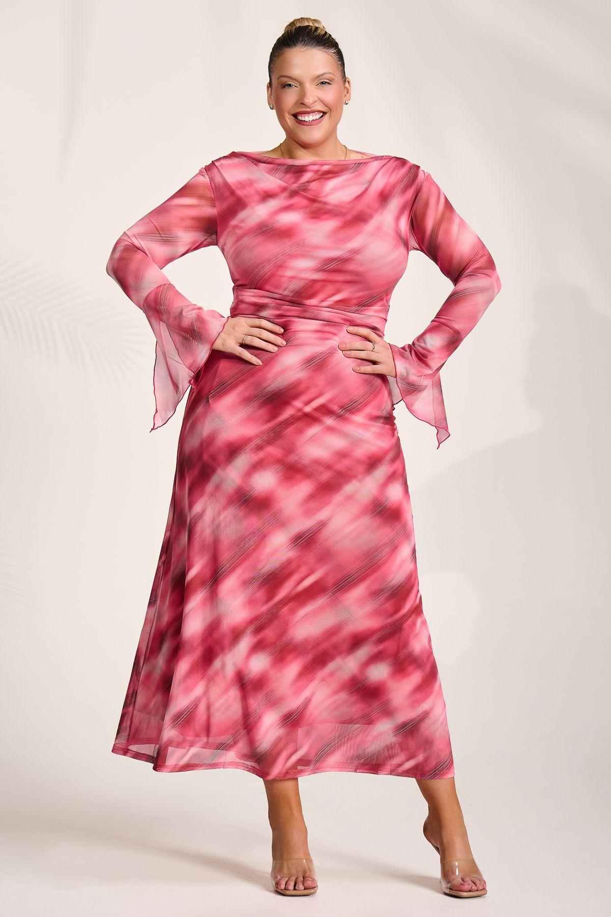 Long Sleeve Slash Neck Mesh Maxi Dress by JOLIE MOI