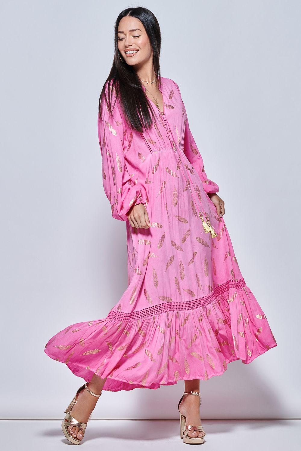 Long Sleeved Lace Trim Holiday Maxi Dress by JOLIE MOI