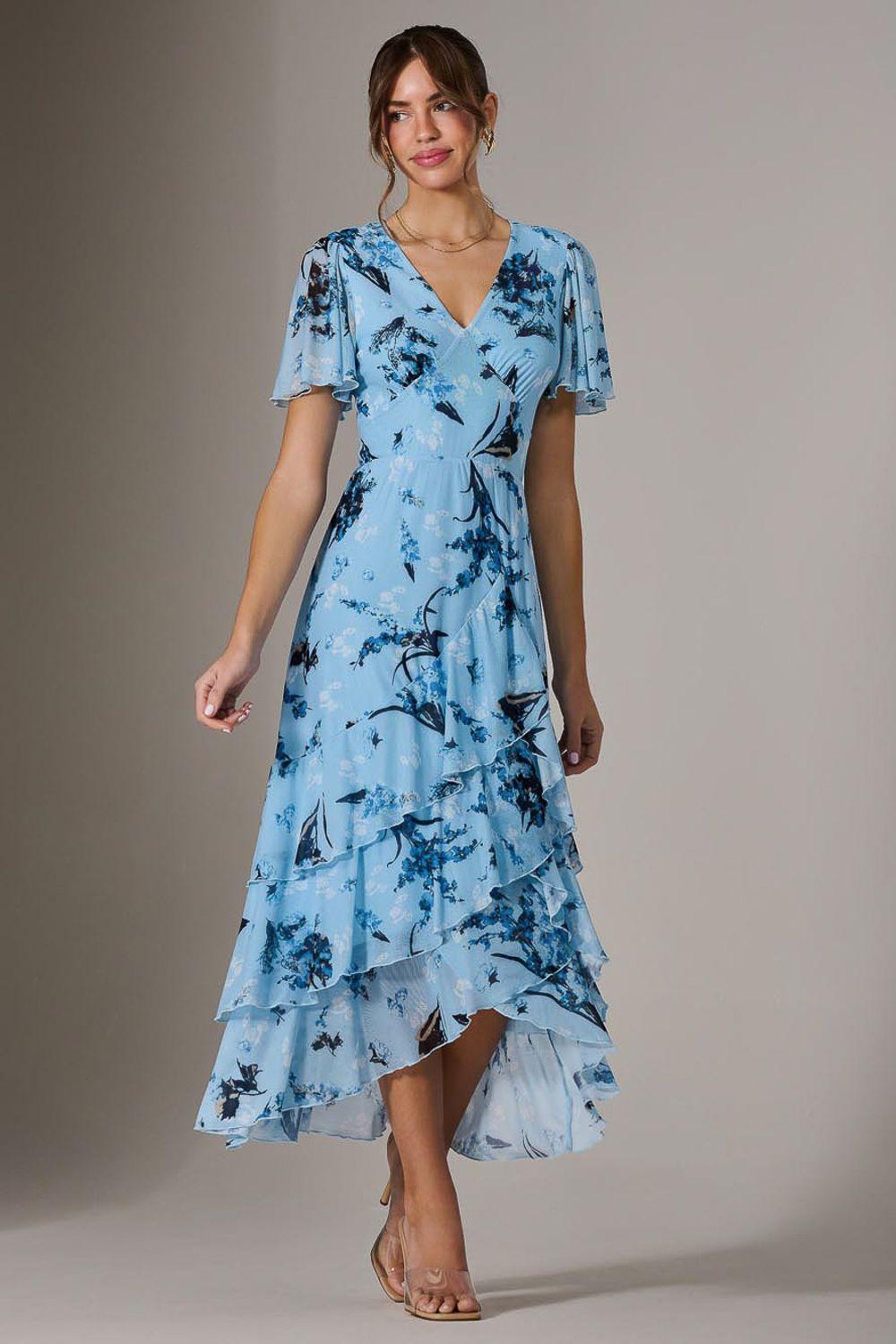 Mesh Print Frill Hem Midaxi Dress by JOLIE MOI