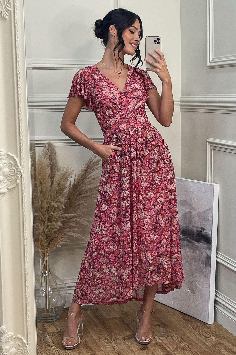 Mesh V-Neck Maxi Dress by JOLIE MOI