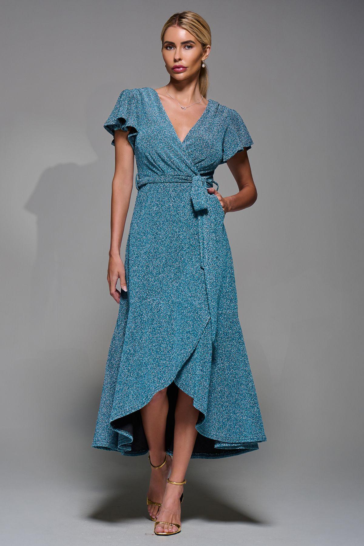 Metalic Angel Sleeve Wrap Maxi Dress by JOLIE MOI
