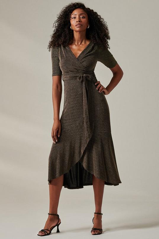 Metallic Tie Waist Wrapped Maxi Dress by JOLIE MOI