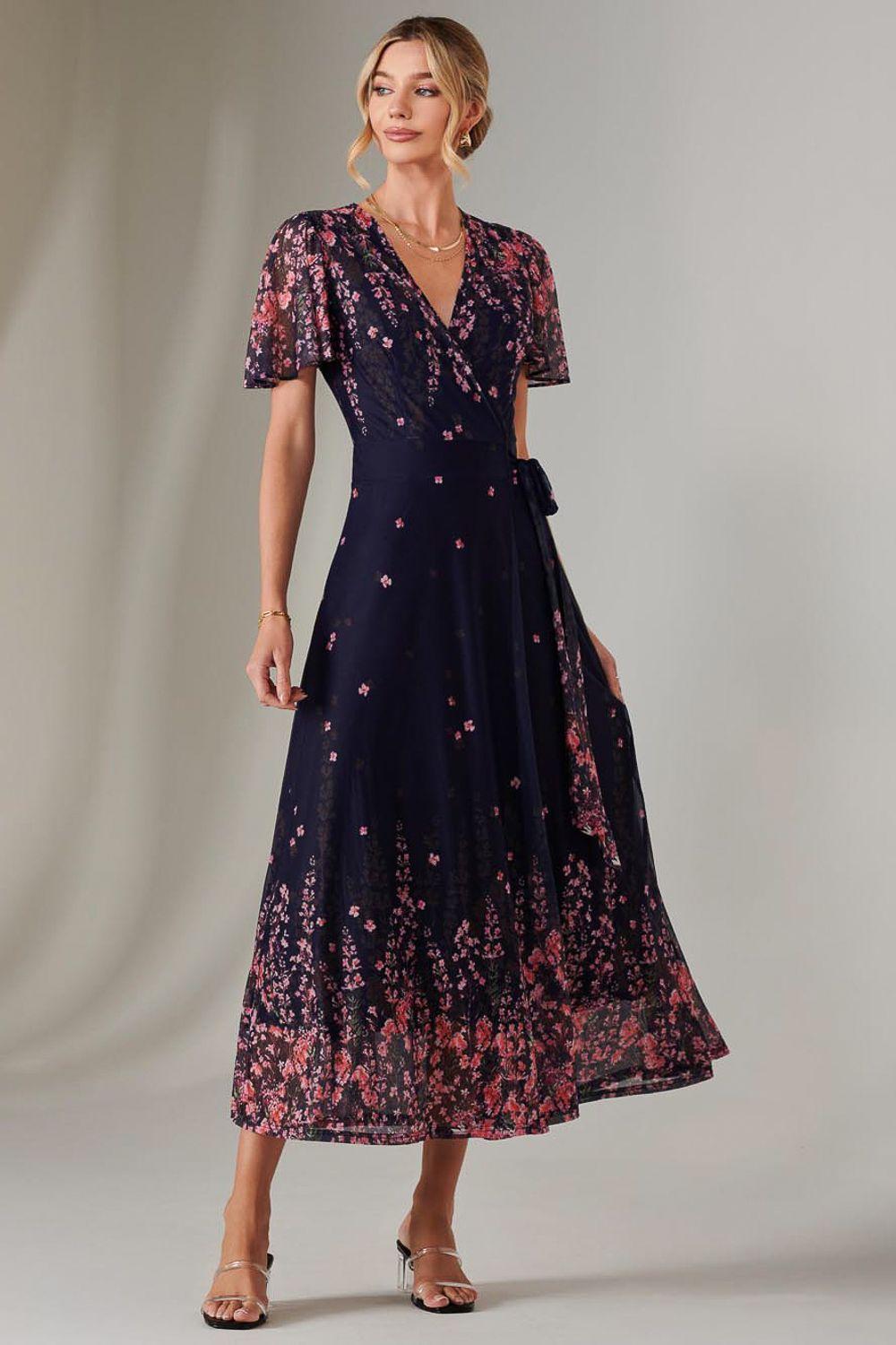 Mirror Print Mesh Wrap Maxi Dress by JOLIE MOI