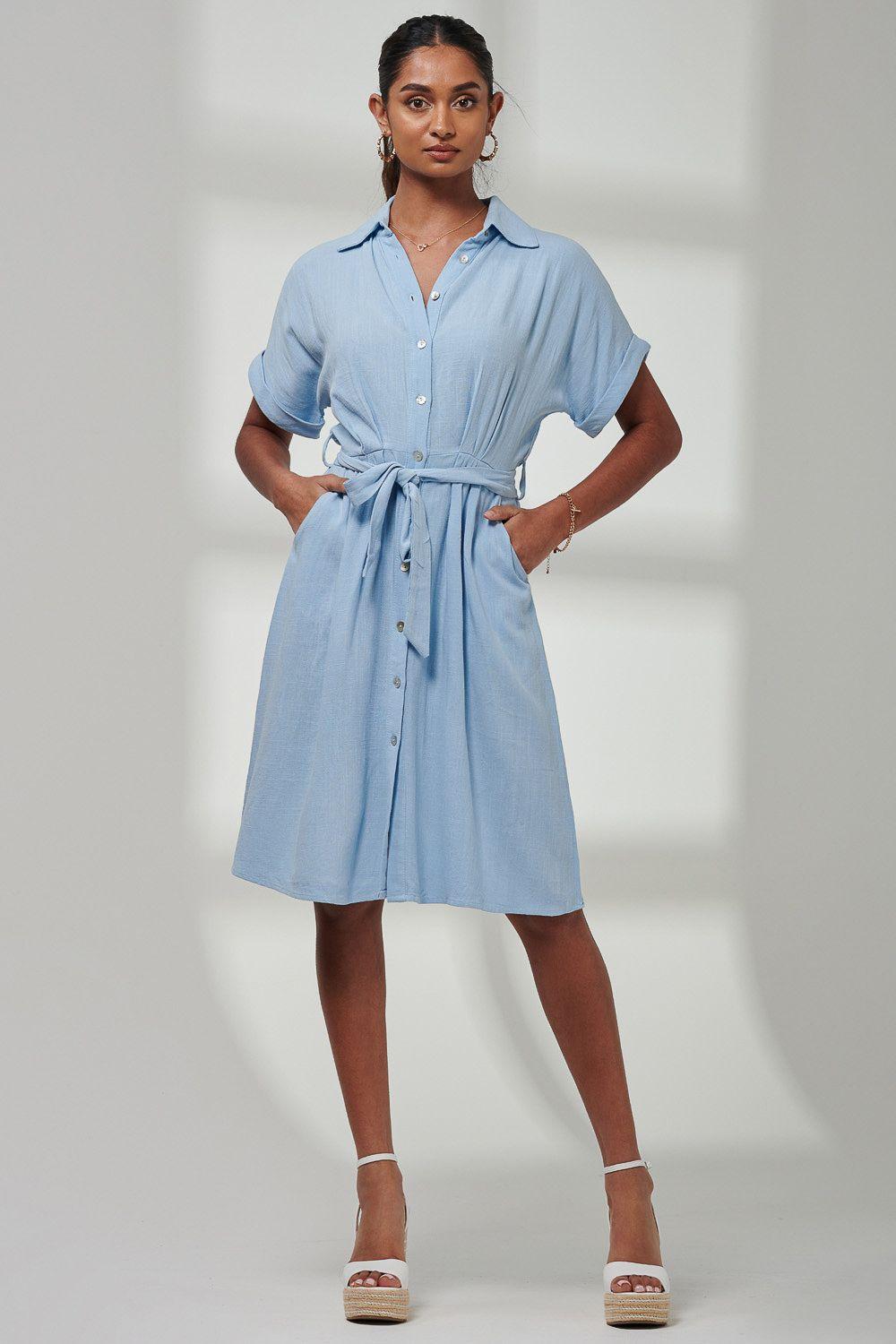 Olivea Linen Drop Shoulder Shirt Dress by JOLIE MOI