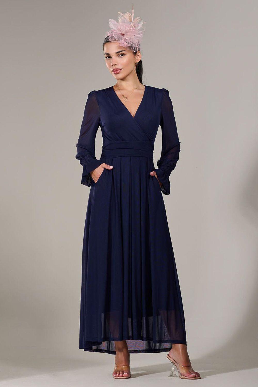 Petite Long Sleeve Mesh Maxi Dress by JOLIE MOI