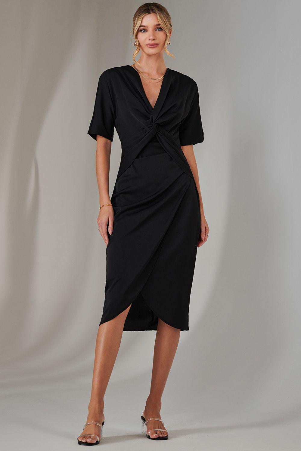 Plain Twist Front Tulip Midi Dress by JOLIE MOI