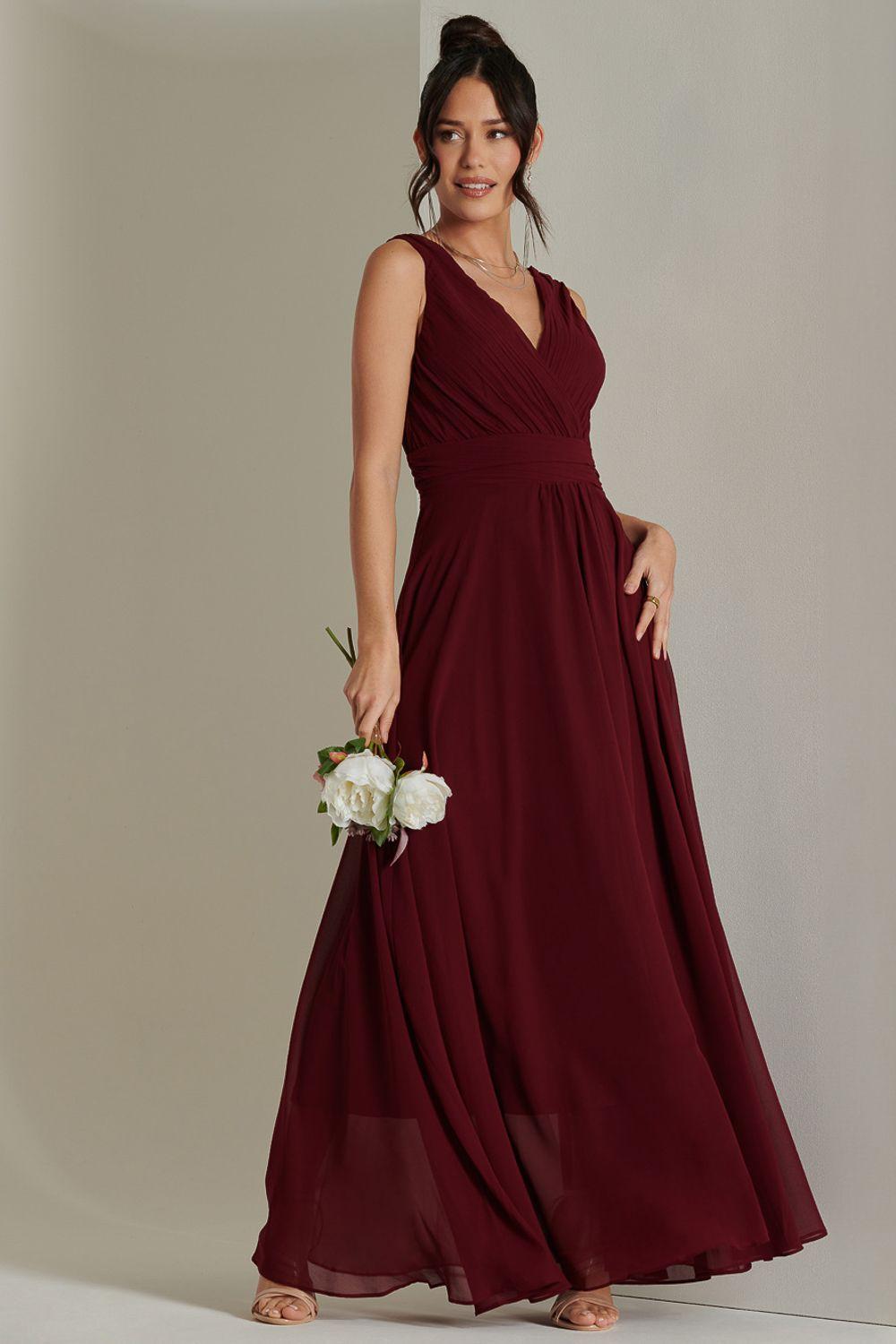 Pleated Bodice Chiffon Maxi Dress by JOLIE MOI