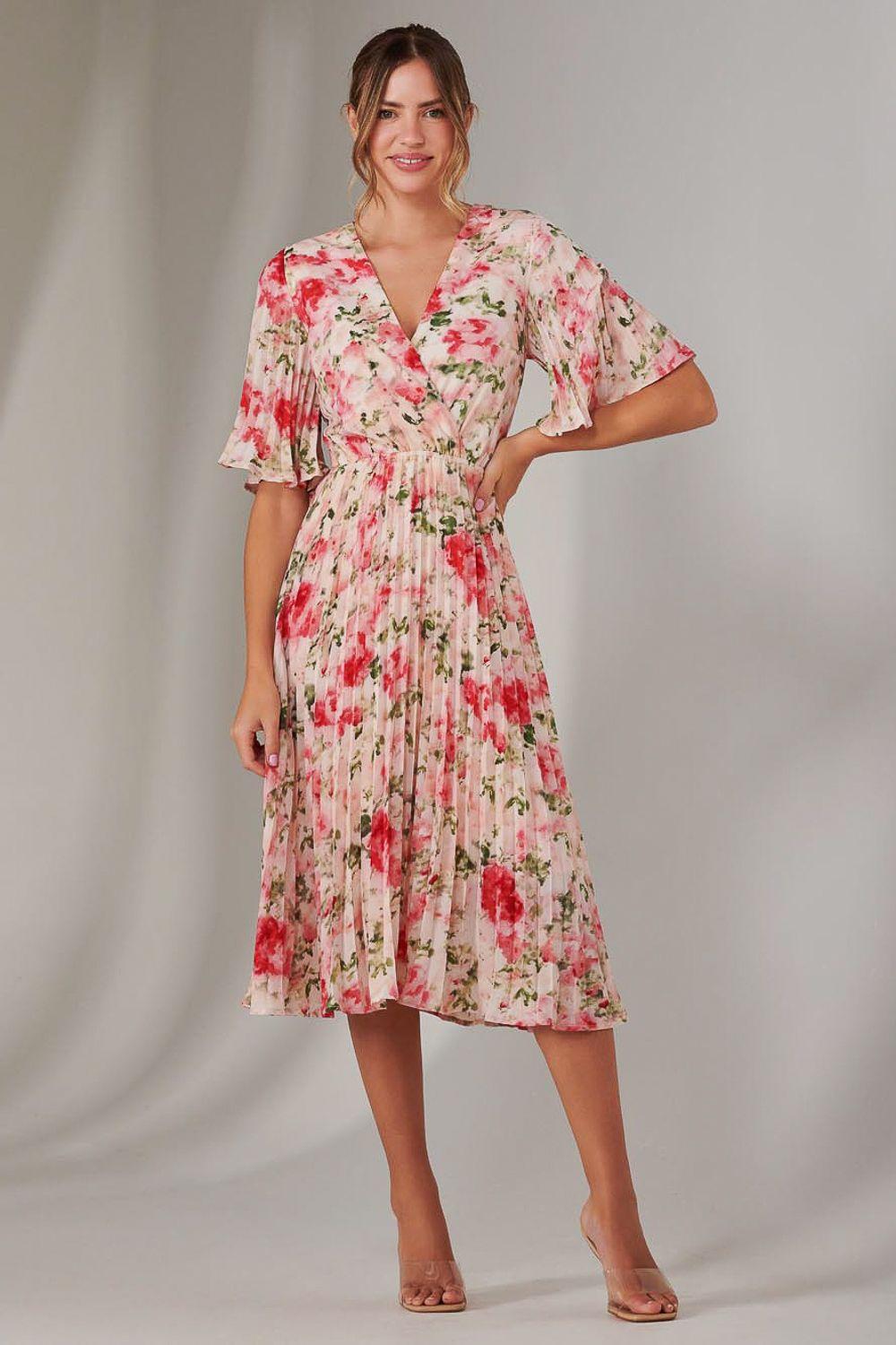 Pleated Wrap Midi Dress by JOLIE MOI