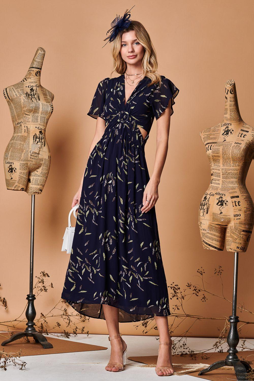 Plunge Neckline Keyhole Chiffon Maxi Dress by JOLIE MOI