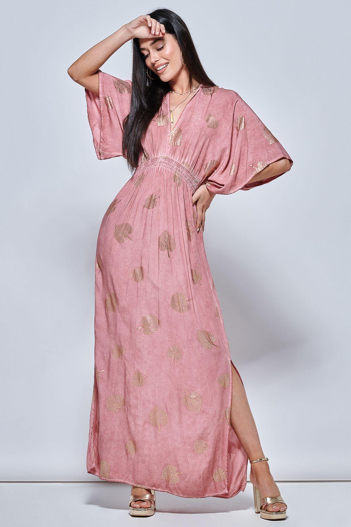 Printed Kimono Sleeve Holiday Maxi Dress by JOLIE MOI