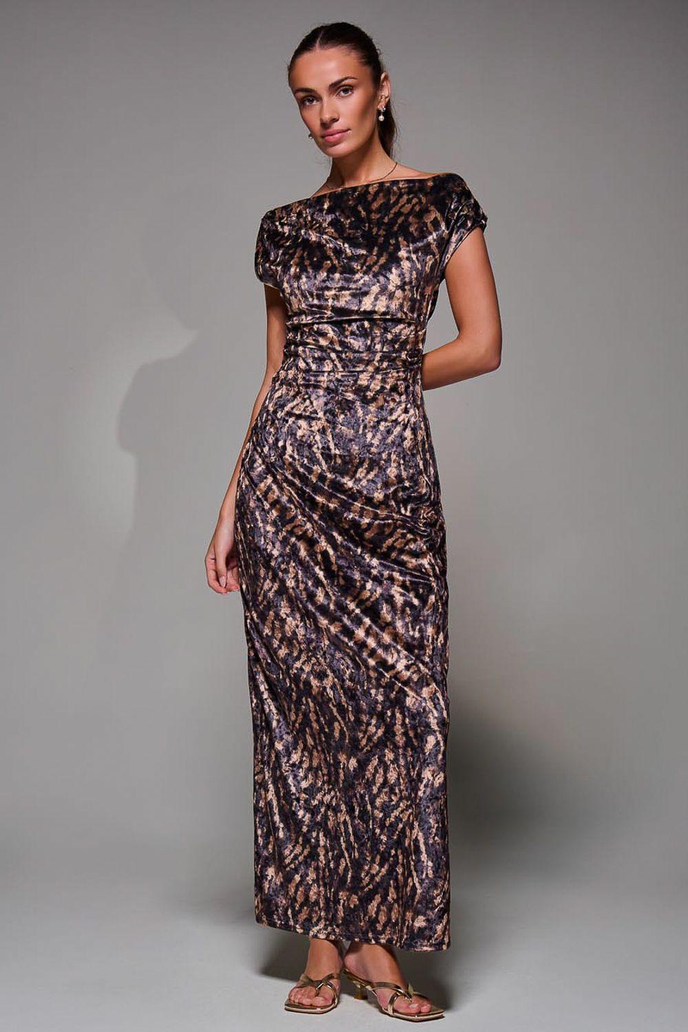 Printed Velvet Draped Maxi Dress by JOLIE MOI