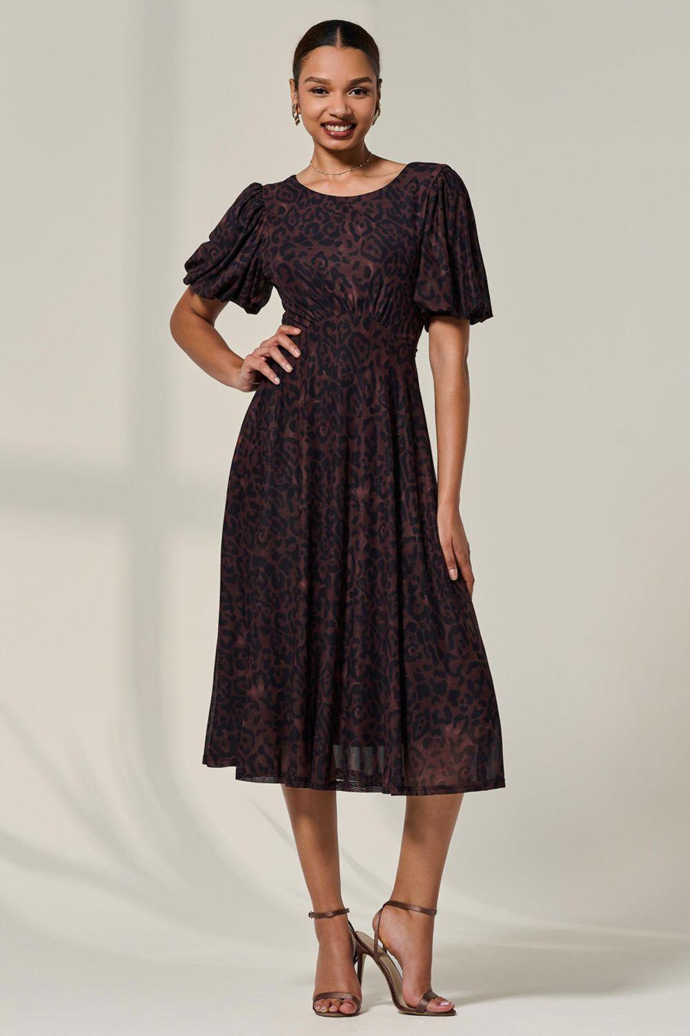 Puff Sleeve Mesh Midi Dress by JOLIE MOI