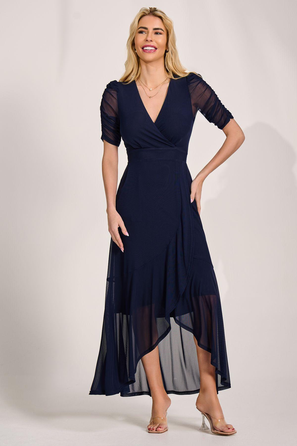 Ruched Sleeve Mesh Maxi Dress by JOLIE MOI
