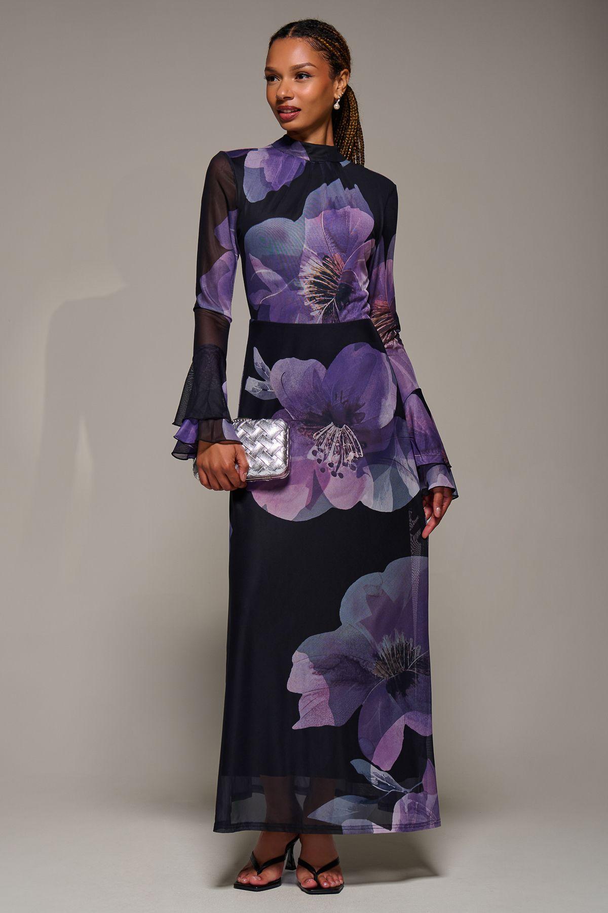 Ruffle Long Sleeve Mesh Maxi Dress by JOLIE MOI