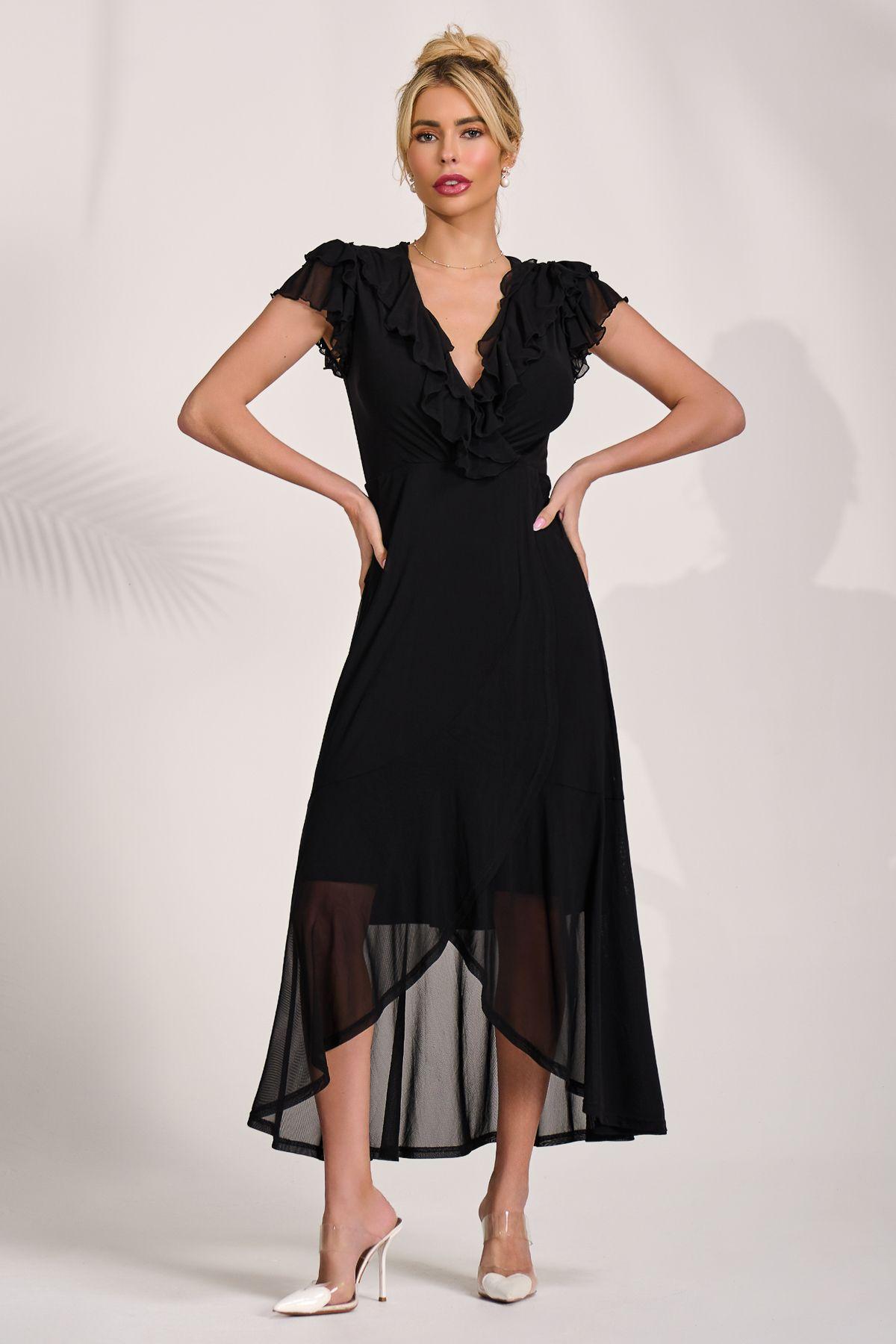 Ruffled Mesh Maxi Dress by JOLIE MOI