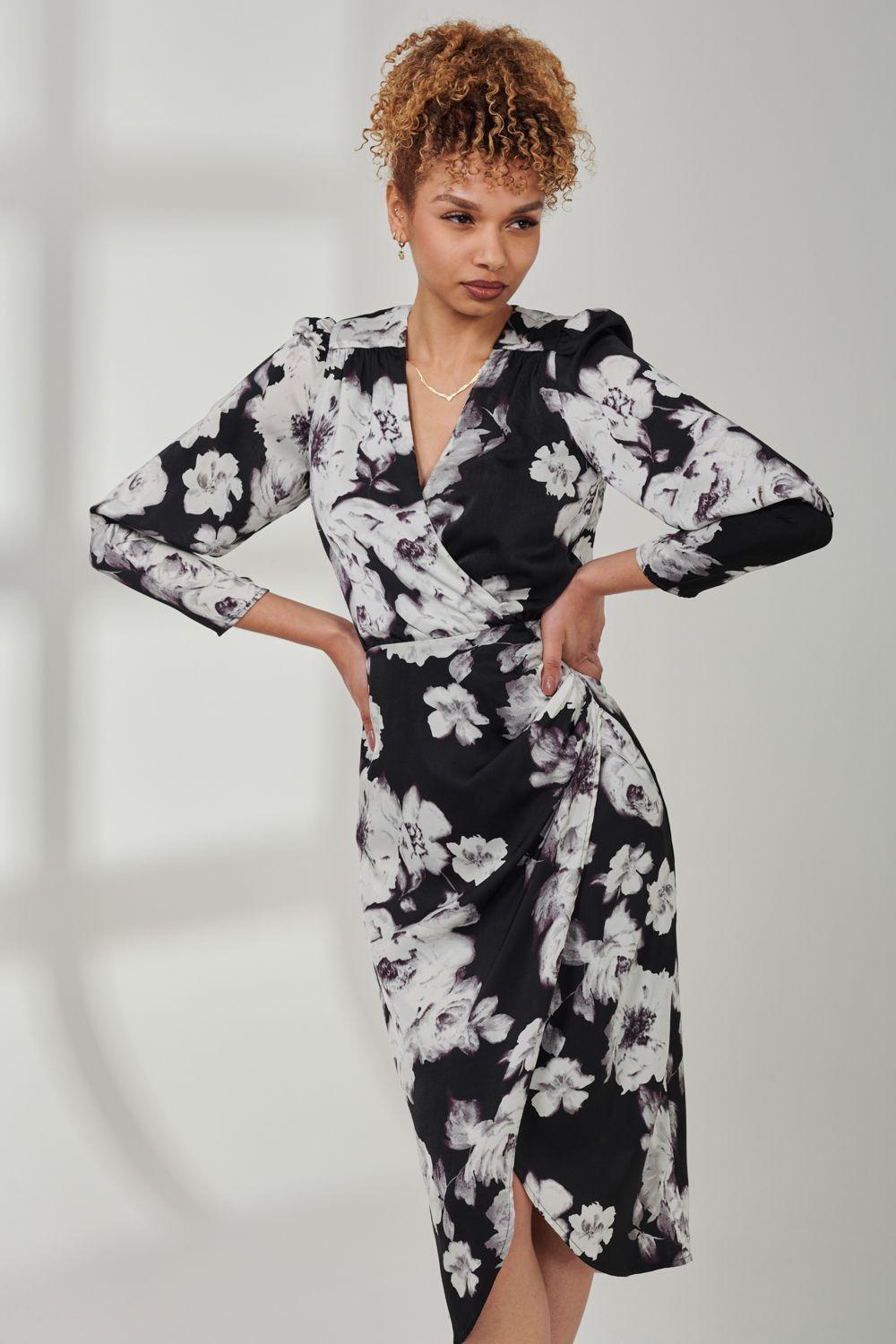 Satin Floral Shirt Dress by JOLIE MOI