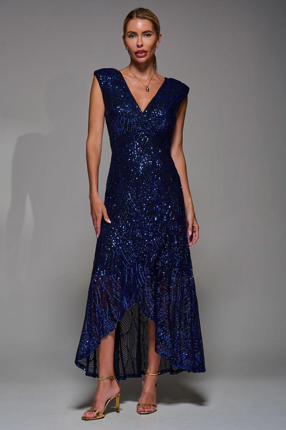 Sequin Asymmetric Ruffle Hem Maxi Dress by JOLIE MOI