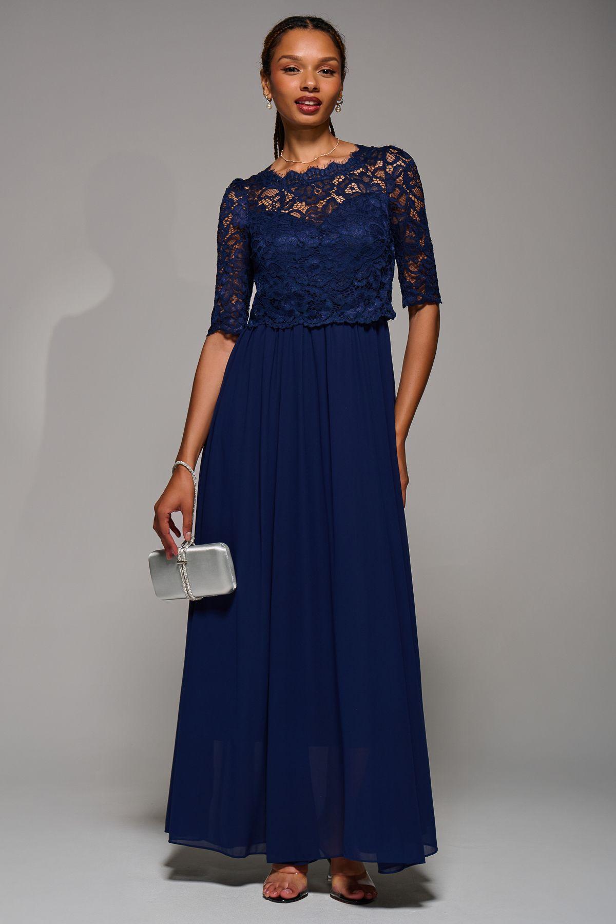 Sleeved Lace Overlay Maxi Dress by JOLIE MOI