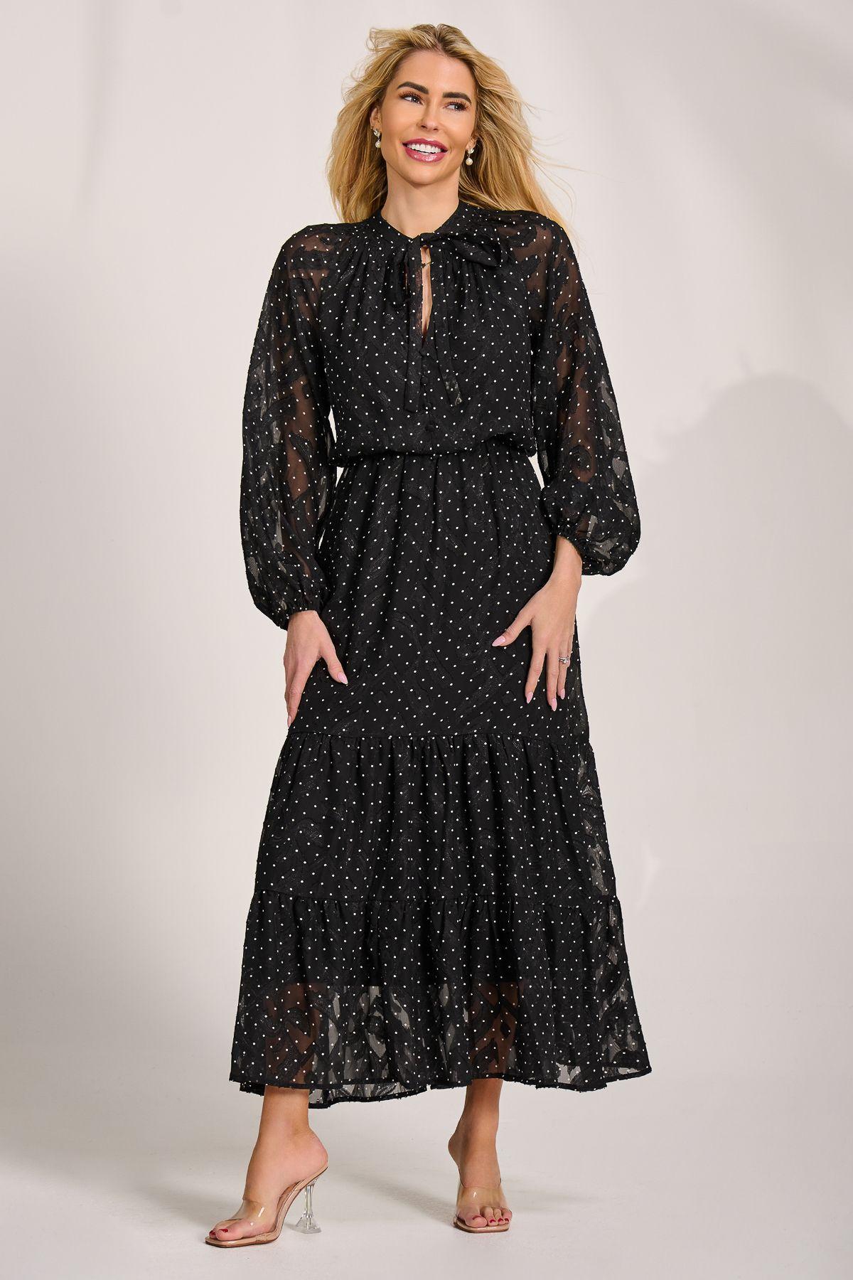 Textured Chiffon Long Sleeve Maxi Dress by JOLIE MOI