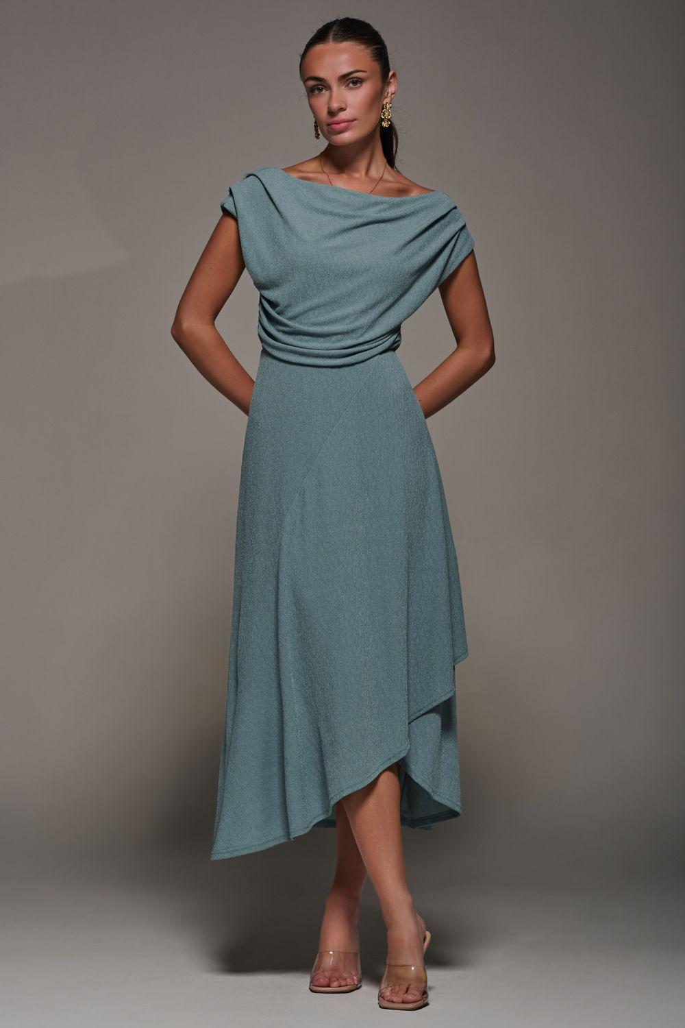 Textured Jersey Aymmetric Midi Dress by JOLIE MOI
