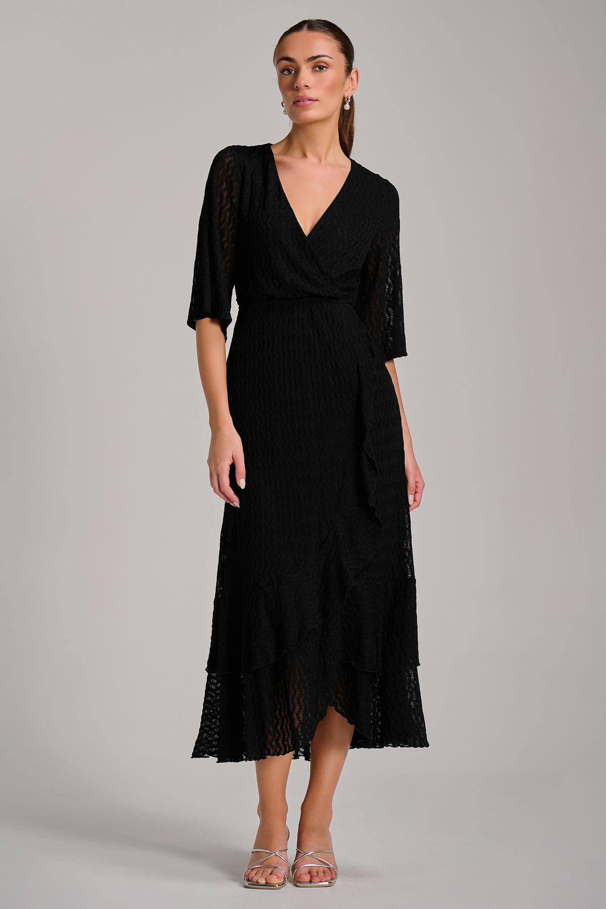 Textured Ruffle Hem Knitted Maxi Dress by JOLIE MOI