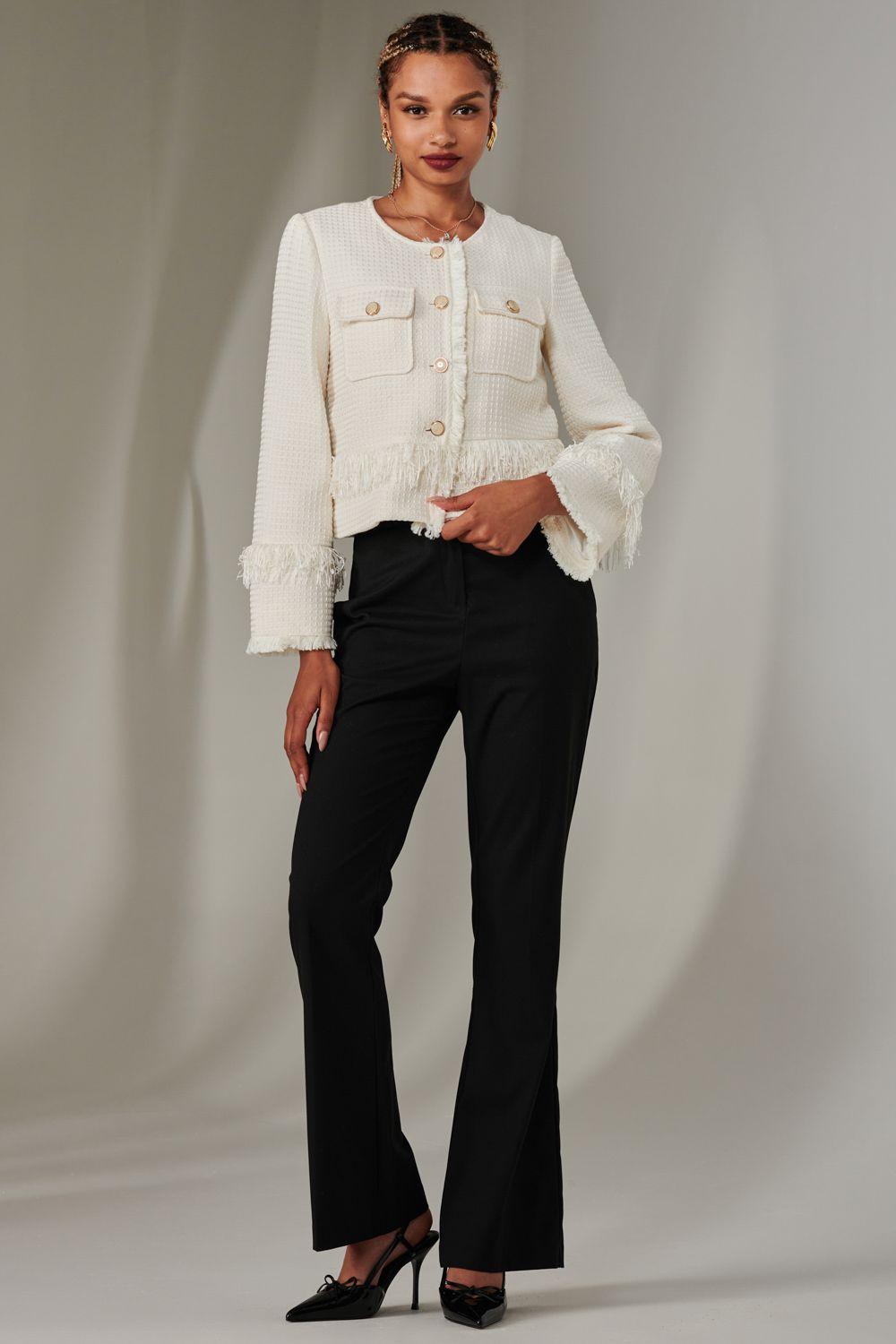 Tweed Fringe Hem Jacket by JOLIE MOI