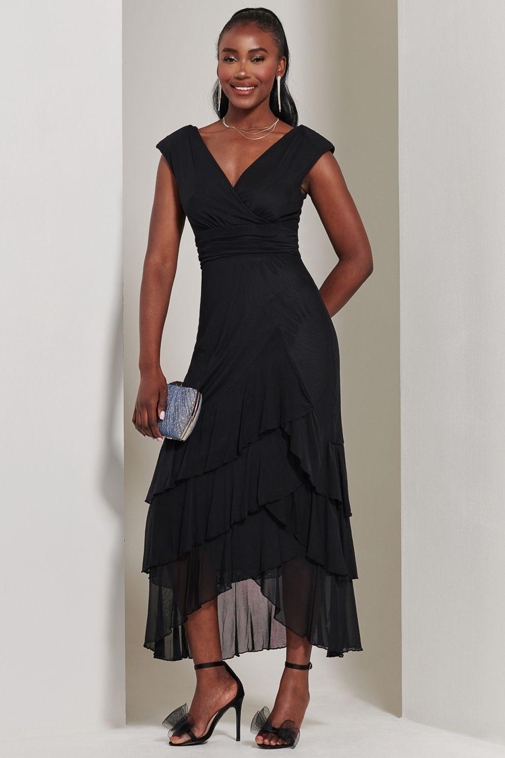 Wrap Bodice Mesh Frill Maxi Dress by JOLIE MOI