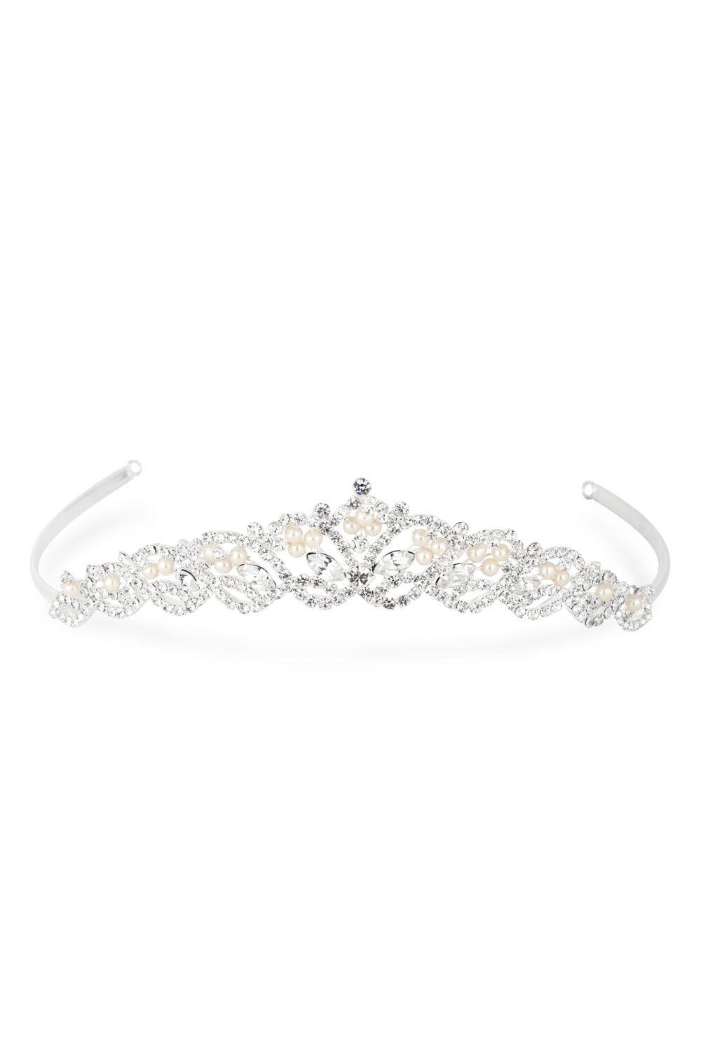 Bridal Diamante Navette Pearl Tiara - Gift Pouch by JON RICHARD