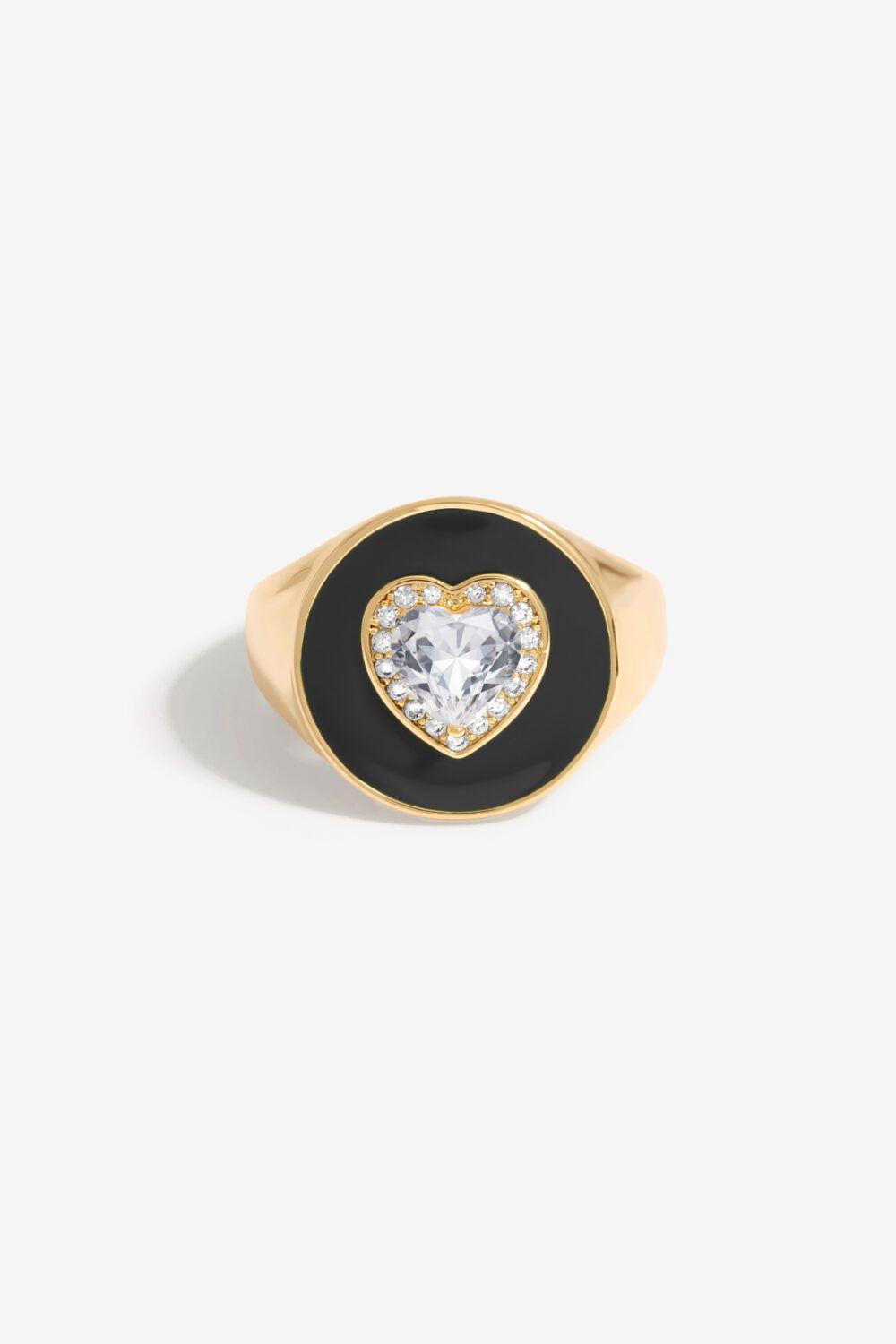 Jon Richard Gold Plated Cubic Zirconia Heart And Enamel Ring by JON RICHARD