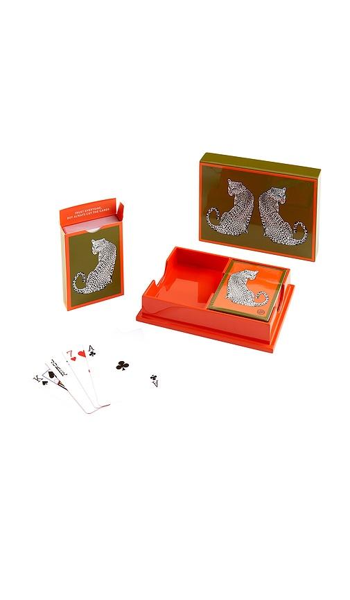 Jonathan Adler Leopard Lacquer Card Set in Orange by JONATHAN ADLER