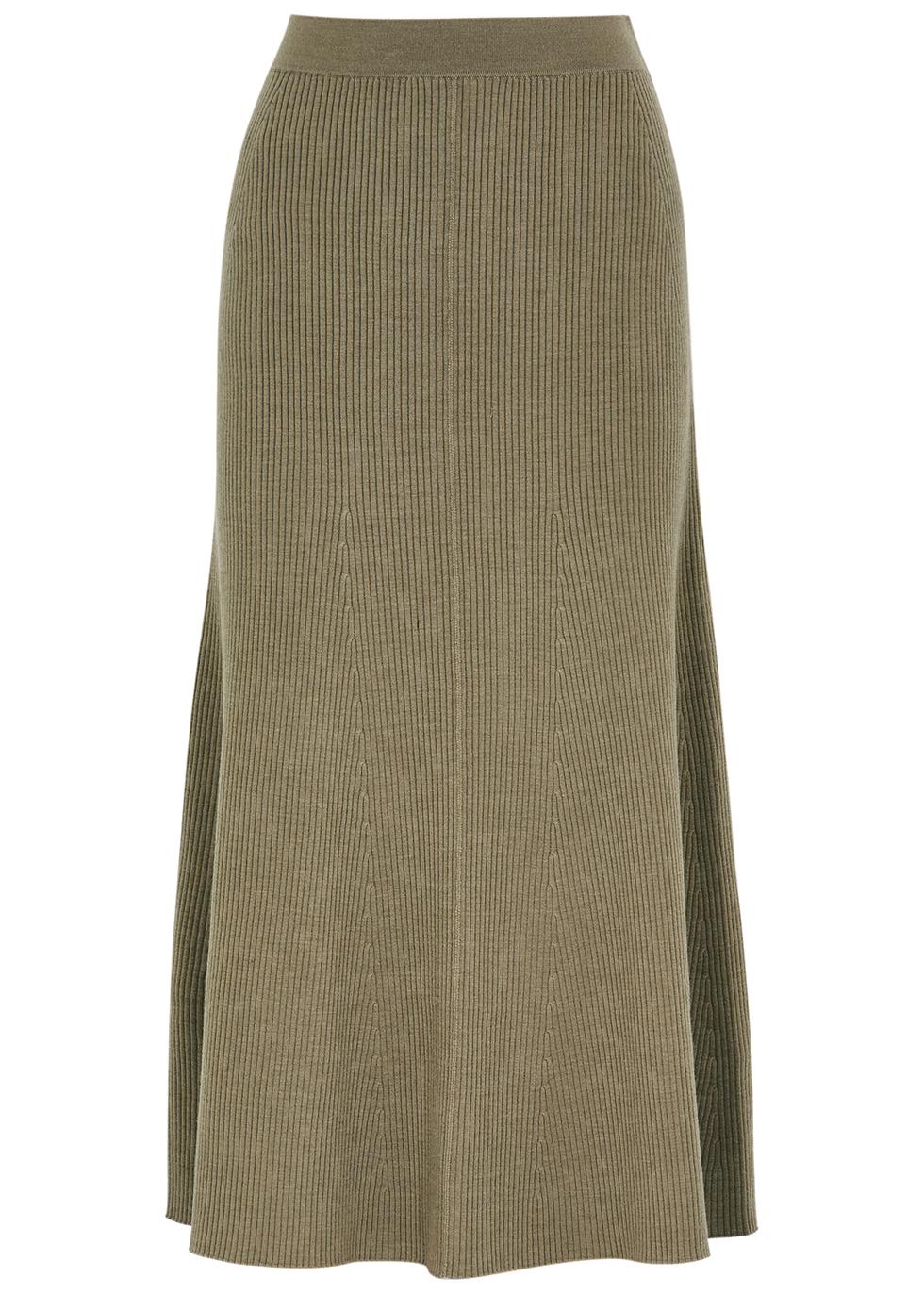 Charlotte olive ribbed-knit midi skirt by JONATHAN SIMKHAI | jellibeans