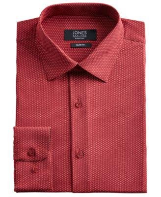 Men's Slim-Fit Performance Stretch Cooling Tech Red/White Dot-Print Dress Shirt by JONES NEW YORK