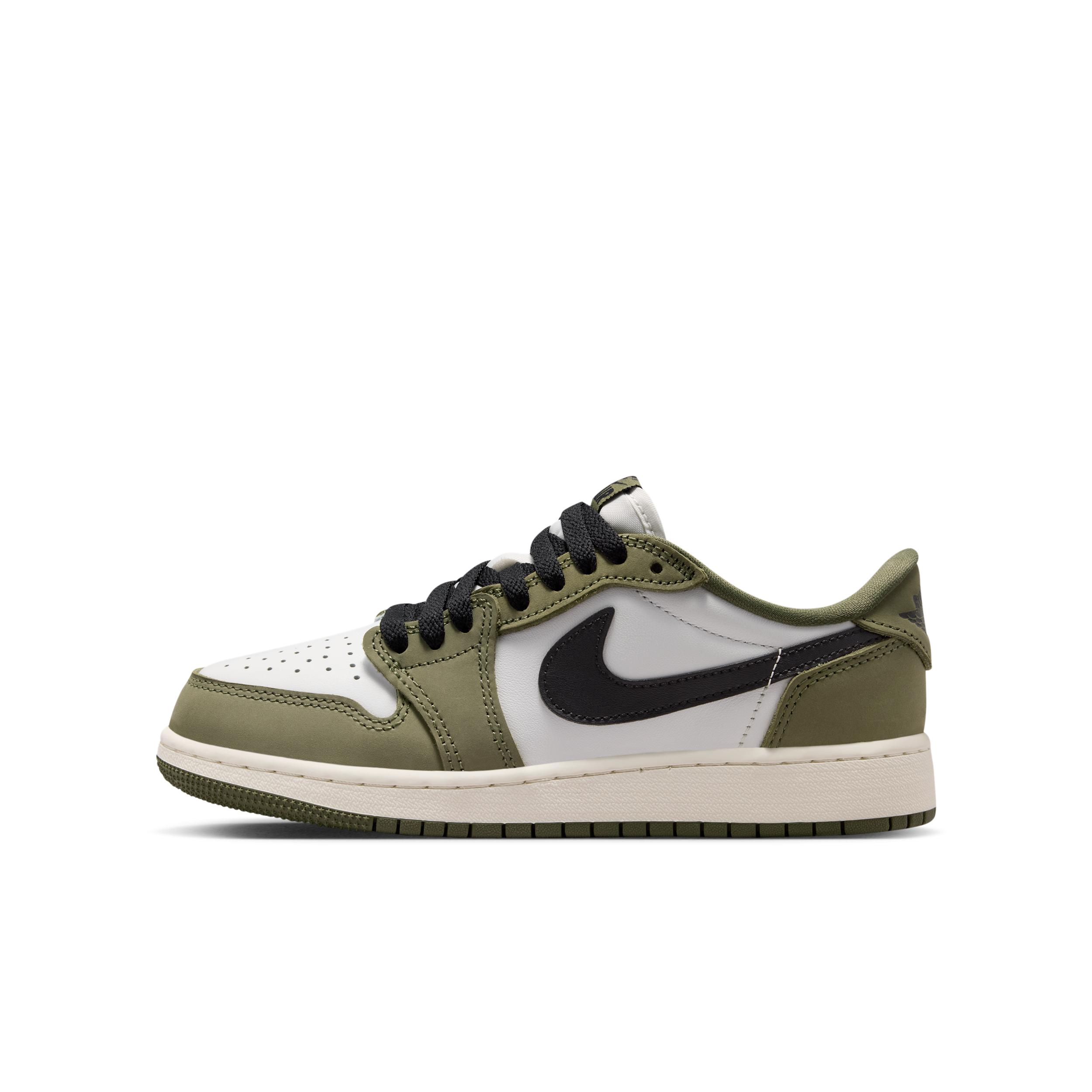 Air Jordan 1 Retro Low "Medium Olive and Summit White" Big Kids' Shoes by JORDAN