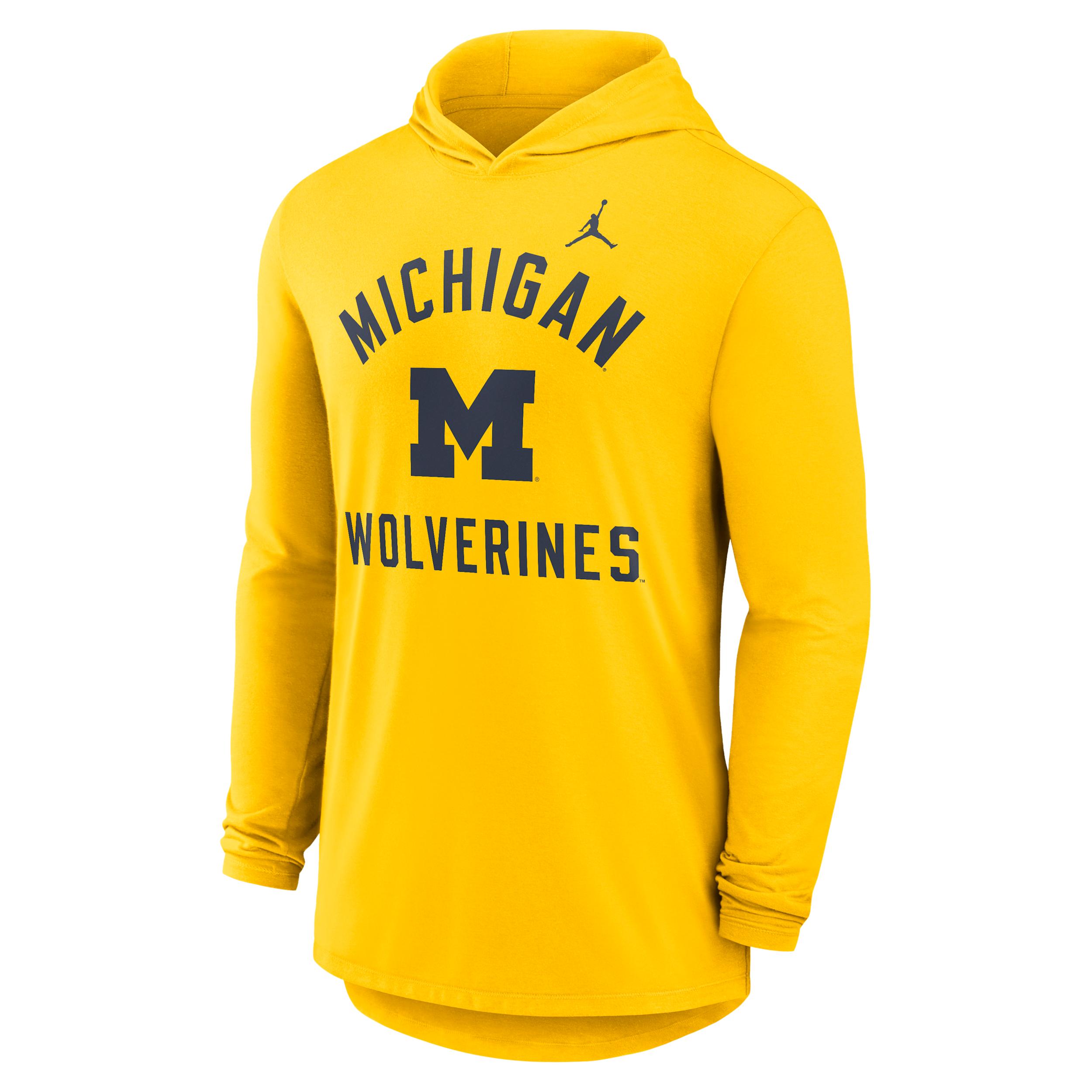 Men's Michigan Campus Arch Jordan Brand Dri-FIT College Long-Sleeve Hooded T-Shirt by JORDAN