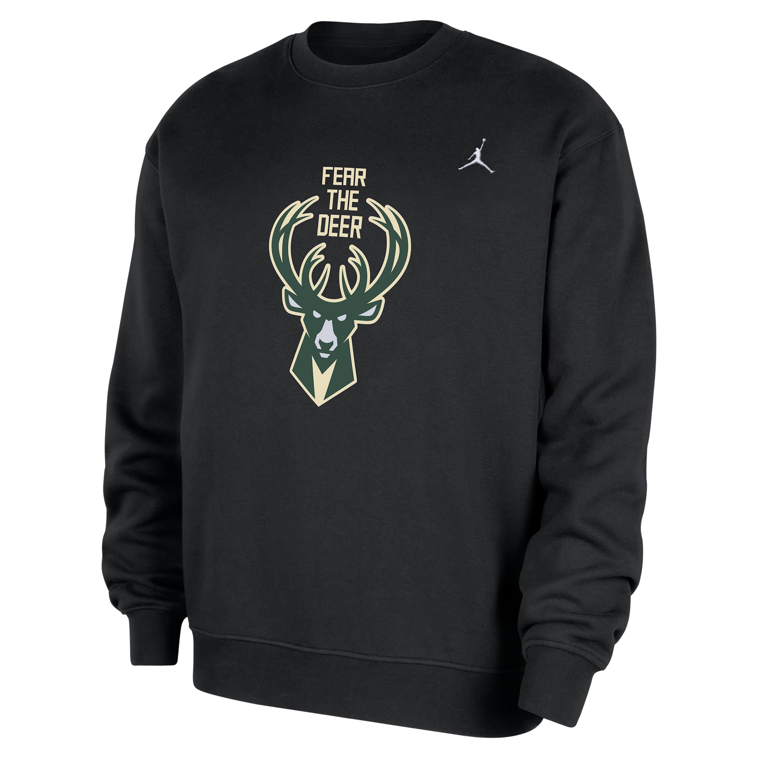 Men's Milwaukee Bucks Statement Essentials Jordan NBA Fleece Crew-Neck Sweatshirt by JORDAN