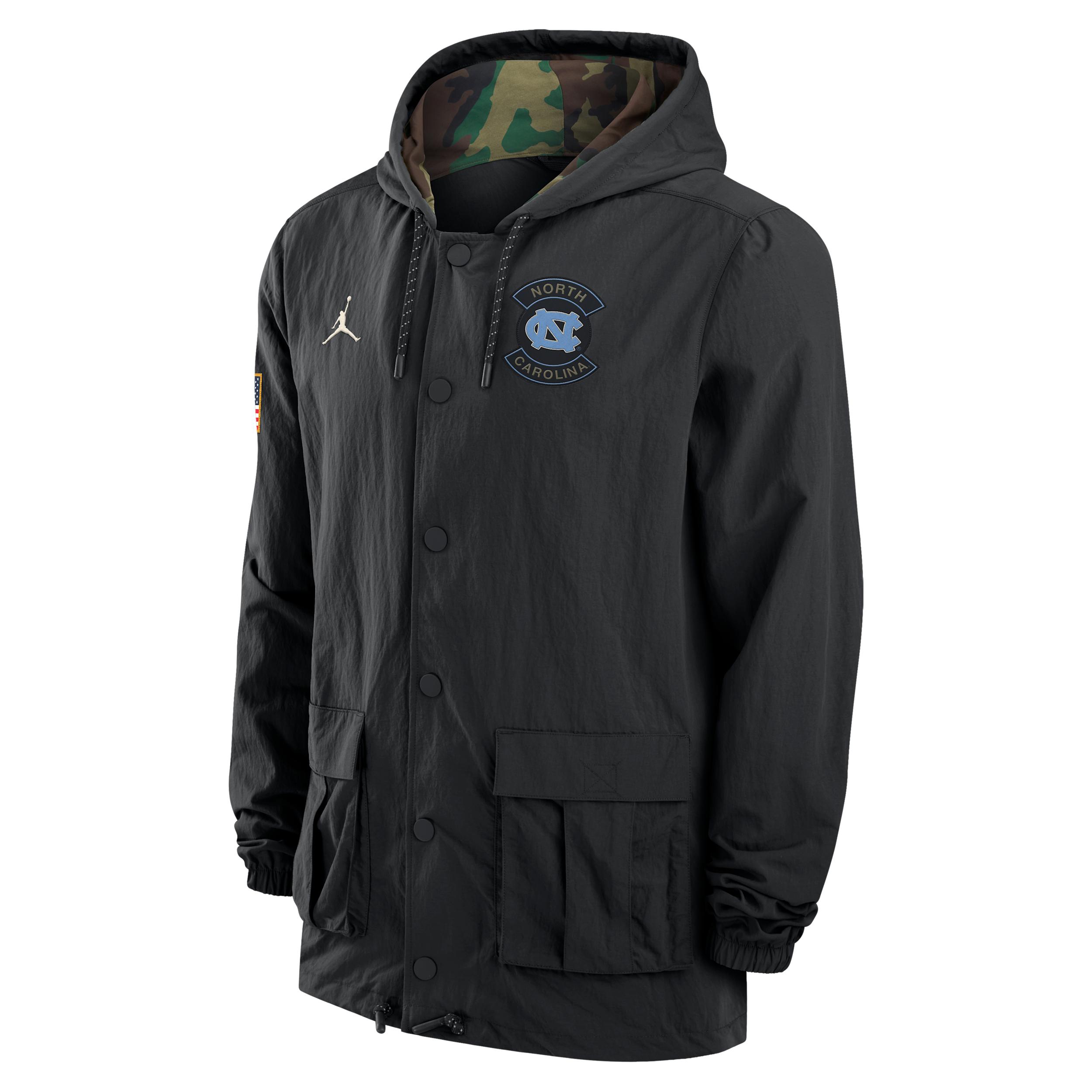 Men's North Carolina Jordan Brand Full-Snap Hooded Military Jacket by JORDAN