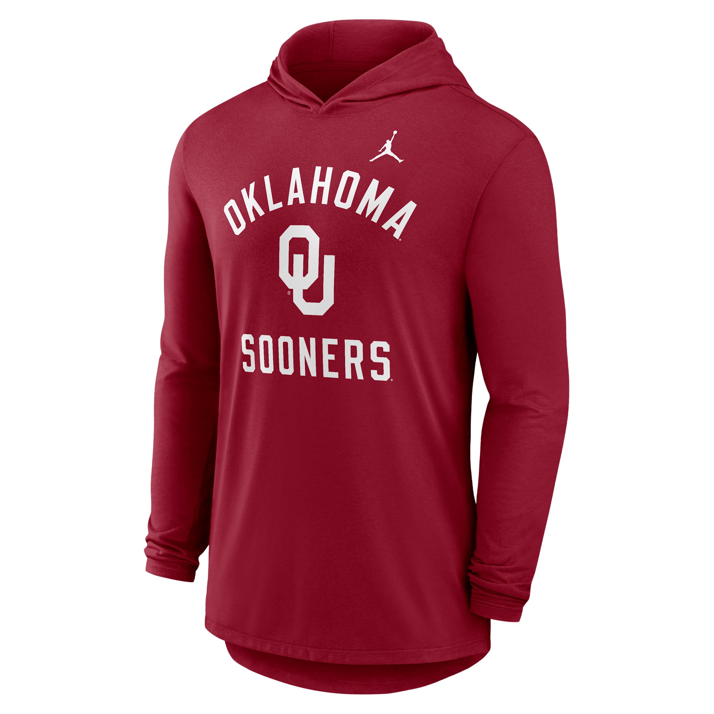 Men's Oklahoma Campus Arch Jordan Brand Dri-FIT College Long-Sleeve Hooded T-Shirt by JORDAN