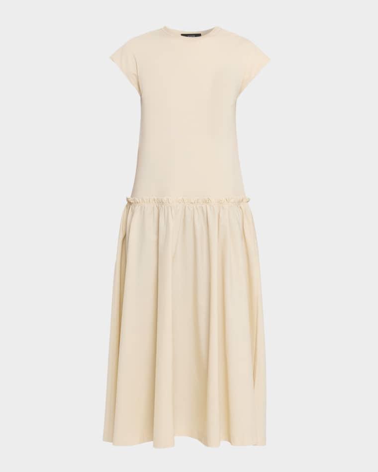 Cap-Sleeve Cotton Jersey & Poplin Midi Dress by JOSEPH
