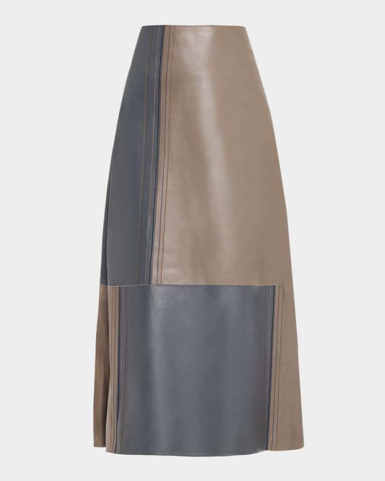 Cezanne Colorblock Nappa Leather Midi Skirt by JOSEPH