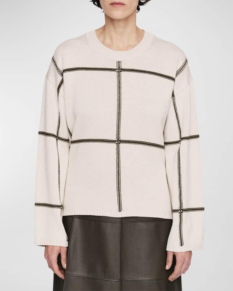 Crewneck Grid Intarsia Sweater by JOSEPH